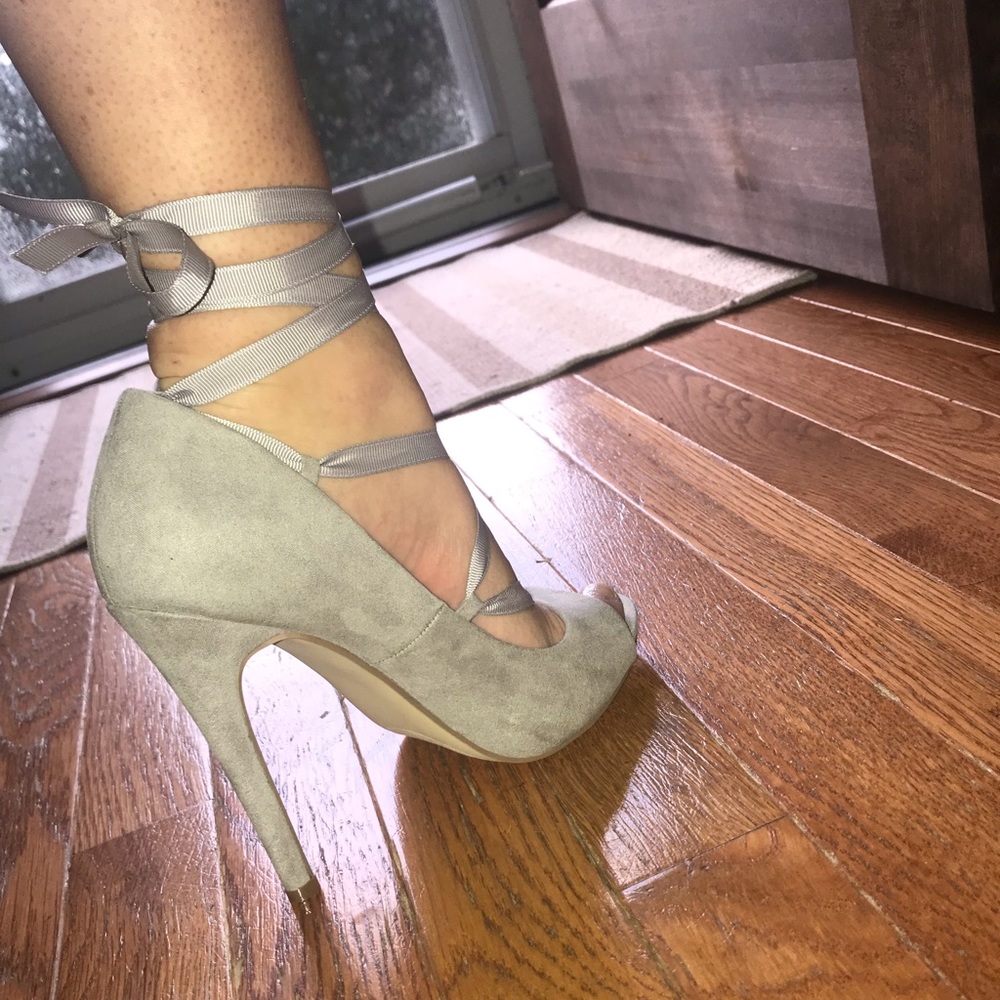 Grey/silver lace up heels